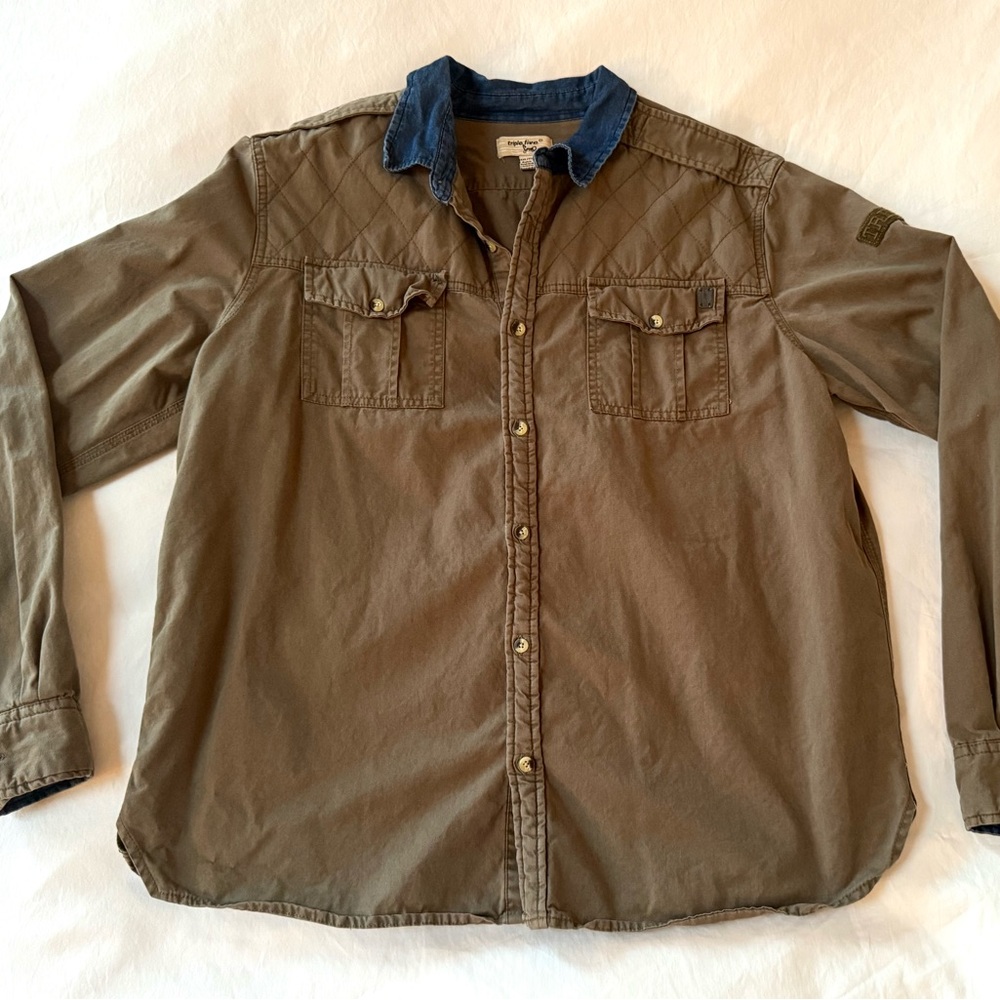 Triple Five Soul Khaki Green & Denim Military Utility Shirt XXL